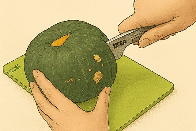 包丁を少しずつ下ろしながら切る