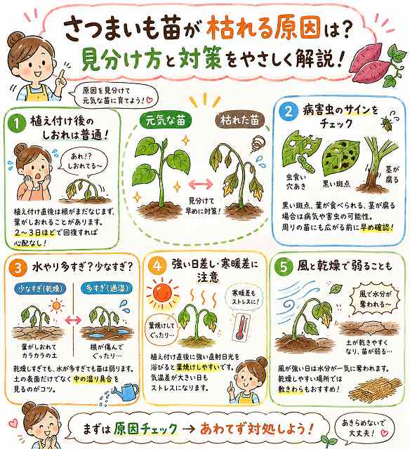 さつまいも苗が枯れる原因とその見分け方