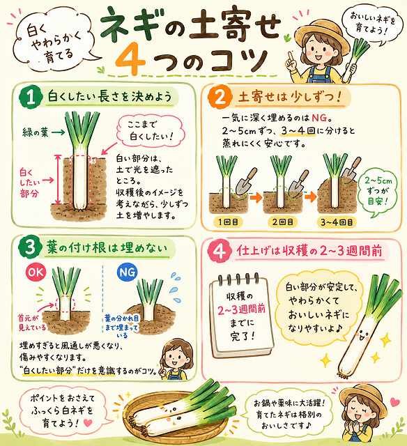 ネギの土寄せはどこまで