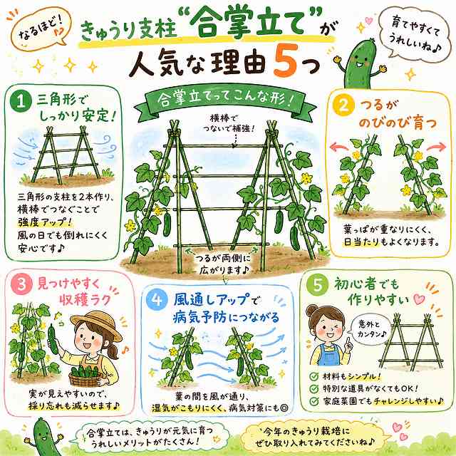 きゅうり支柱の合掌立て